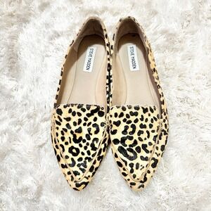 Steve Madden Leopard Calf Hair Flats Point Toe Shoes Loafers Cheetah 10M